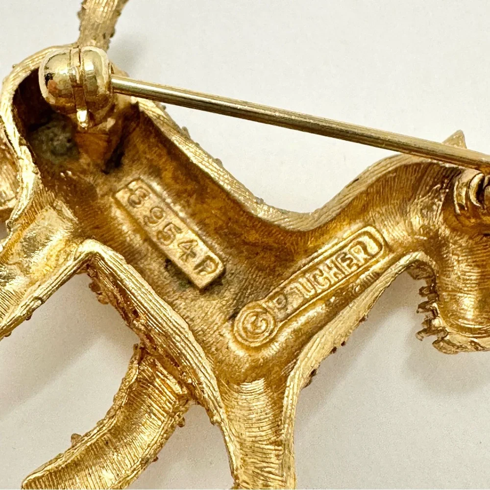 BOUCHER Vintage Gold Tone Terrier Dog Brooch Pin Signed